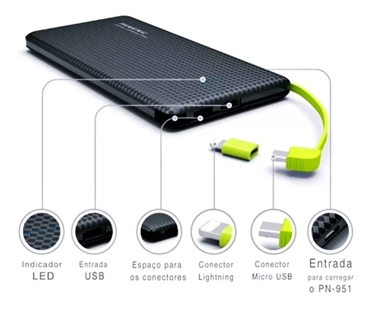 Carregador Portátil Power Bank Pineng 10.000mAh Universal - Imagem 2